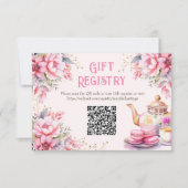 Tea Party Roze Bloemen Verjaardagscadeau Registry  RSVP Kaartje (Voorkant)