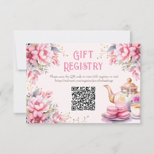 Tea Party Roze Bloemen Verjaardagscadeau Registry  RSVP Kaartje (Voorkant)