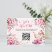 Tea Party Roze Bloemen Verjaardagscadeau Registry  RSVP Kaartje (Staand voorkant)