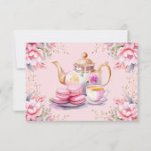 Tea Party Roze Bloemen Verjaardagscadeau Registry  RSVP Kaartje (Achterkant)