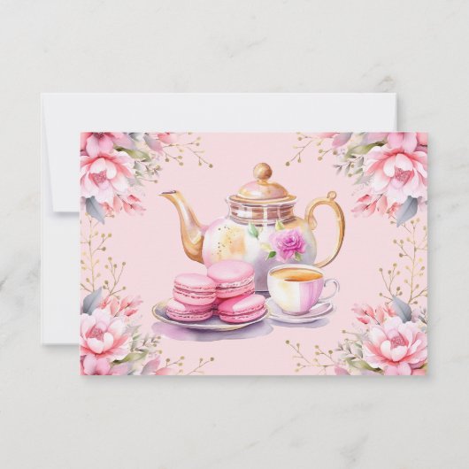 Tea Party Roze Bloemen Verjaardagscadeau Registry  RSVP Kaartje (Achterkant)