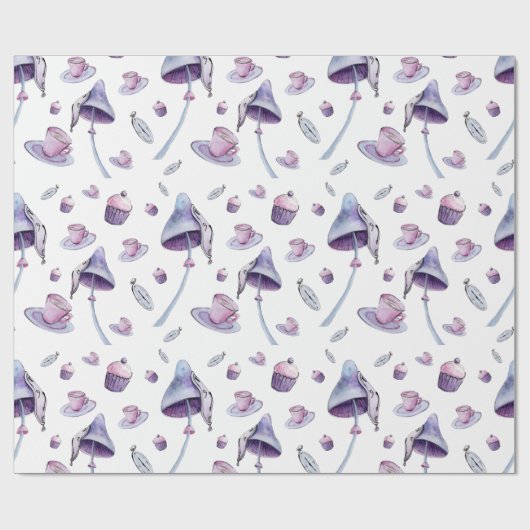 Tea party roze en blauwe waterverf cadeaupapier (Vlak)