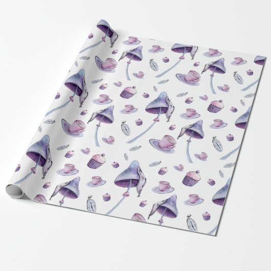Tea party roze en blauwe waterverf cadeaupapier (Uitgerold)