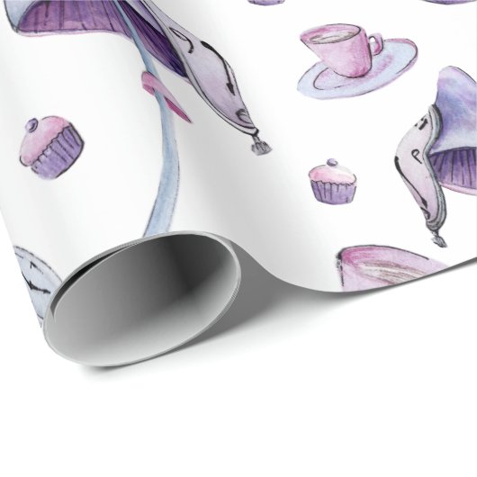 Tea party roze en blauwe waterverf cadeaupapier (Rol Hoek)