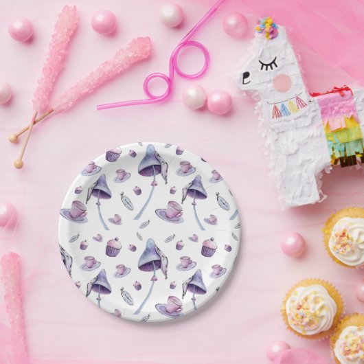 Tea party roze en blauwe waterverf papieren bordje (Feest)