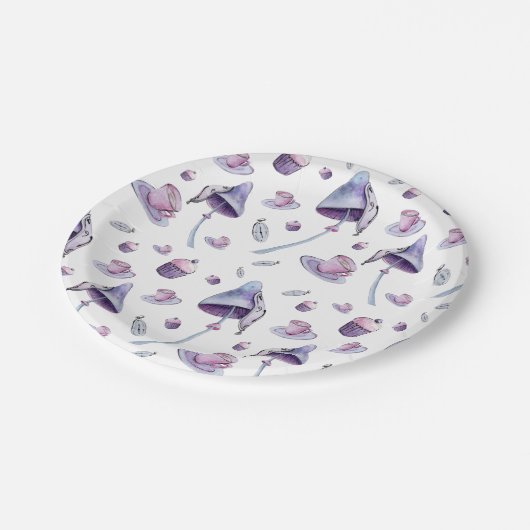 Tea party roze en blauwe waterverf papieren bordje (Gekanteld)