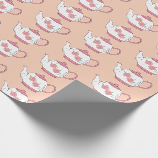 Tea Party Roze en witte theepotten Patroon Cadeaupapier (Hoek)
