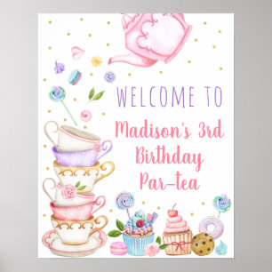 Tea Party roze Floral Birthday Welkom Poster
