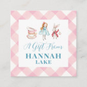 Tea Party Roze Gingham Meisjes Gift Informatiekaartje (Voorkant)