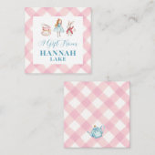 Tea Party Roze Gingham Meisjes Gift Informatiekaartje (Voorkant / Achterkant)