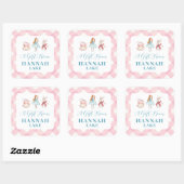 Tea Party Roze Gingham Meisjes Gift Vierkante Sticker (Vel)
