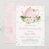 Tea Party Roze Goud Bloemen Vrijgezellenfeest Kaart (Voorkant / Achterkant)