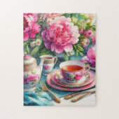  Tea Party Roze Pioenen Jigsaw Puzzel (Verticaal)
