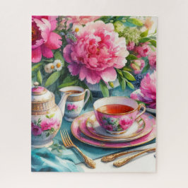  Tea Party Roze Pioenen Jigsaw Puzzel