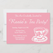 Tea Party roze Rose Teacup Custom Invitations Kaart (Voorkant)
