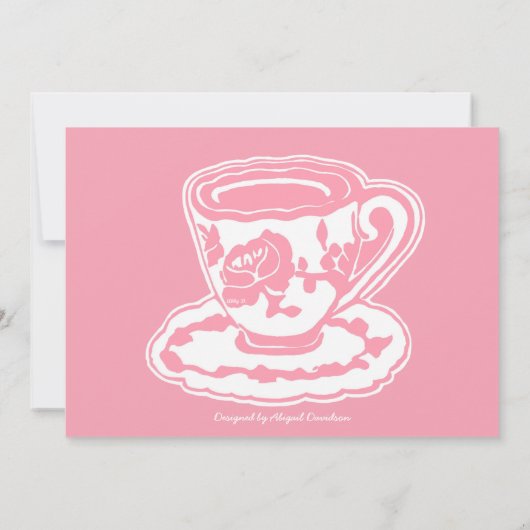Tea Party roze Rose Teacup Custom Invitations Kaart (Achterkant)