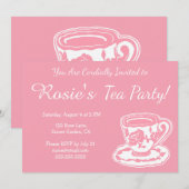 Tea Party roze Rose Teacup Custom Invitations Kaart (Voorkant / Achterkant)