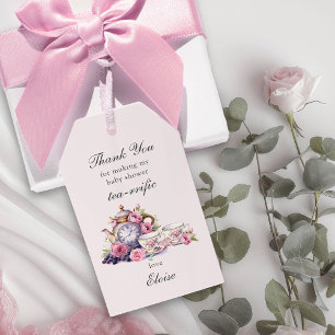 Tea Party Roze Rozen Baby shower Thee Favor Cadeaulabel