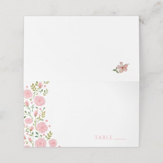Tea Party Roze Rozen Naam Plaats Kaarten Plaatskaartje (Buitenkant ongevouwen)