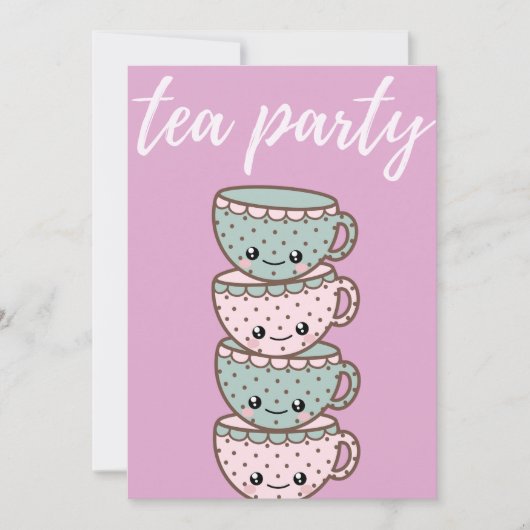 Tea Party roze Teacups Invitation Kaart (Voorkant)