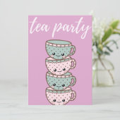 Tea Party roze Teacups Invitation Kaart (Staand voorkant)