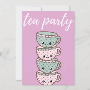 Tea Party roze Teacups Invitation Kaart