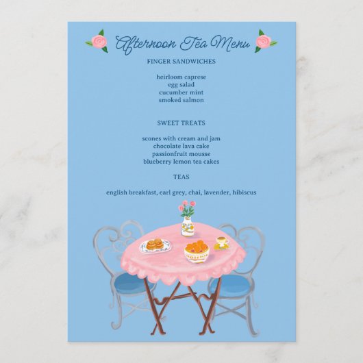 Tea Party Rozen Schattige CUSTOM Menu (Voorkant)