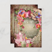 Tea Party RSVP-kaarten RSVP Kaartje (Voorkant / Achterkant)