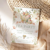 Tea Party Sage Green & Roze Floral Baby shower Kaart