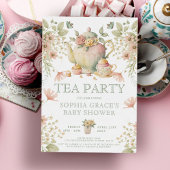 Tea Party Sage Green & Roze Floral Baby shower Kaart