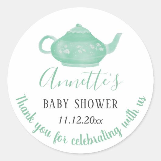 Tea Party Shabby Chic Baby shower | Dank u Ronde Sticker (Voorkant)
