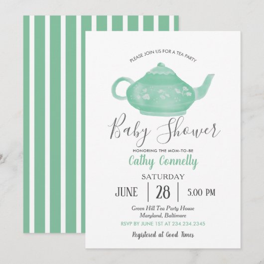 Tea Party Shabby Chic Baby shower Kaart (Voorkant / Achterkant)