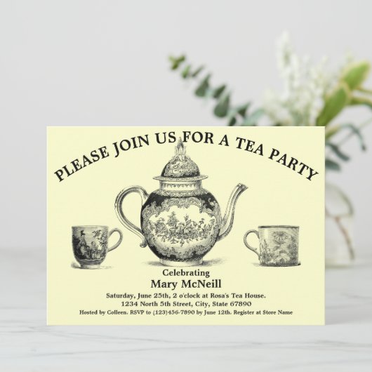  Tea Party Sjabloon Uitnodiging (Staand voorkant)