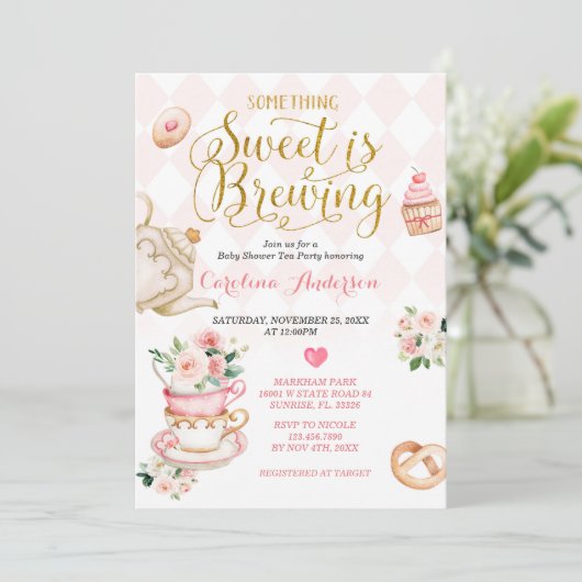 Tea Party Something Sweet is het brouwen van Baby  Kaart (Staand voorkant)