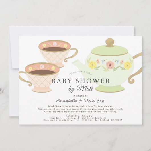 Tea Party Tea Pot & Cups Baby shower per post Kaart (Voorkant)