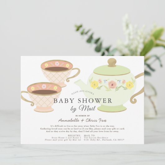 Tea Party Tea Pot & Cups Baby shower per post Kaart (Staand voorkant)