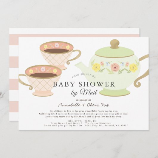 Tea Party Tea Pot & Cups Baby shower per post Kaart (Voorkant / Achterkant)