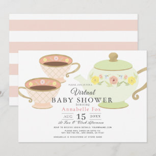 Tea Party Tea Pot & Cups Virtual Baby shower Kaart