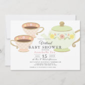 Tea Party Tea Pot & Cups Virtueel Baby shower Kaart (Voorkant)