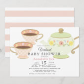 Tea Party Tea Pot & Cups Virtueel Baby shower Kaart (Voorkant / Achterkant)