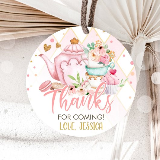 Tea Party Tea voor Two Pink Floral Brewing Party Bedankjes Labels