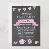 Tea Party Teapot Alice in Wonderland Chalk Invite Kaart (Voorkant)