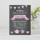 Tea Party Teapot Alice in Wonderland Chalk Invite Kaart (Staand voorkant)