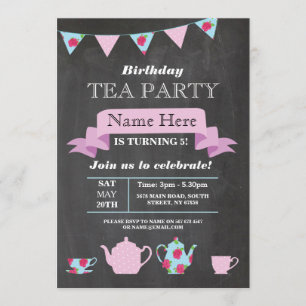 Tea Party Teapot Alice in Wonderland Chalk Invite Kaart