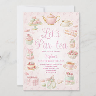 Tea Party Teapot Teacup Pink Party Invitation Kaart
