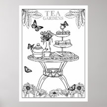 Tea Party Teatime English Garden DIY Coloring