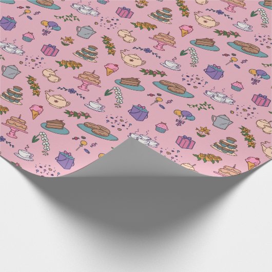 Tea Party Thed Wrapping Paper Cadeaupapier (Hoek)