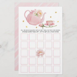 Tea Party Theepot Baby shower Bingo Kaart