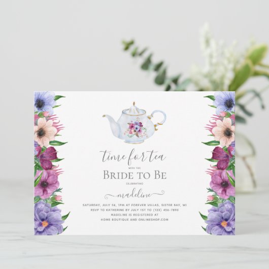  Tea Party Theepot Bloemen Vrijgezellenfeest Kaart (Staand voorkant)