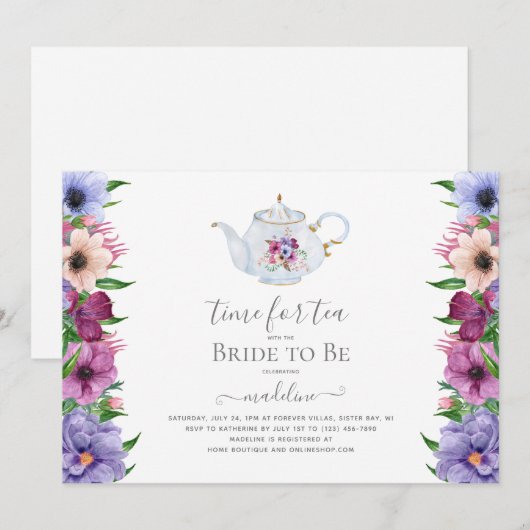  Tea Party Theepot Bloemen Vrijgezellenfeest Kaart (Voorkant / Achterkant)